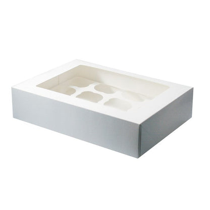 White Cupcake/Muffin Box with Transparent Lid - Available in 6 & 12 Capacity
