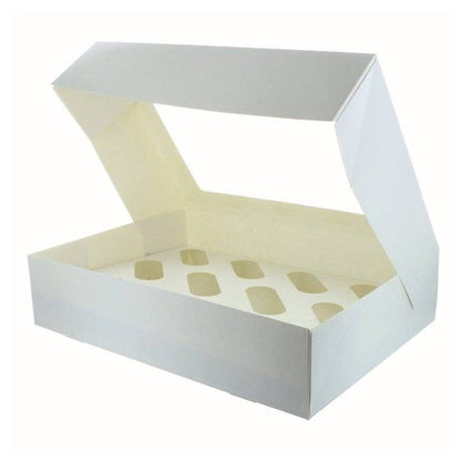 White Cupcake/Muffin Box with Transparent Lid - Available in 6 & 12 Capacity