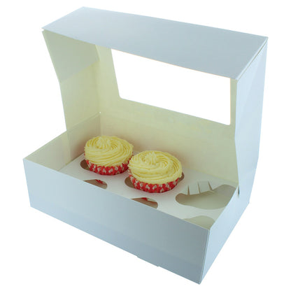 White Cupcake/Muffin Box with Transparent Lid - Available in 6 & 12 Capacity