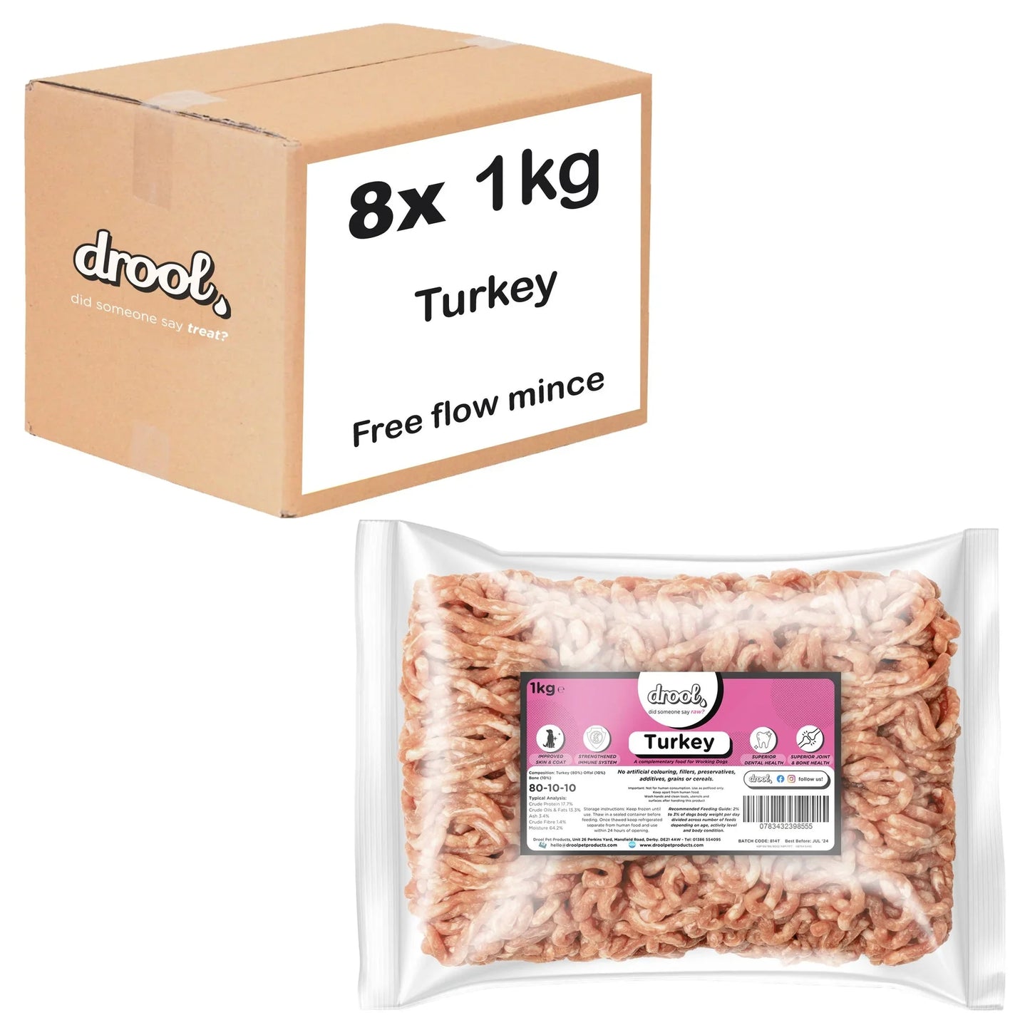 Drool Mince Freeflow Turkey 1kg - 8 pack box