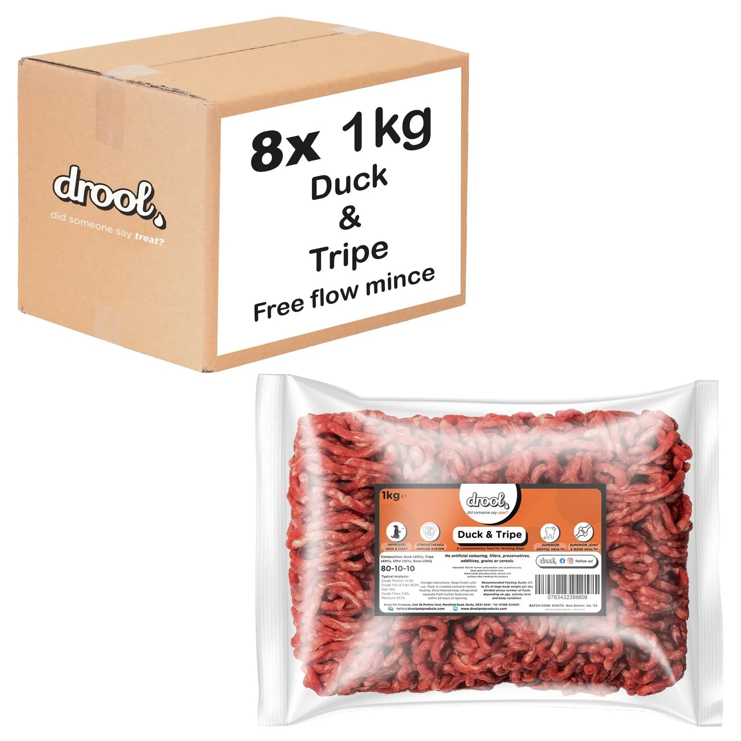 Drool Mince Freeflow Duck & Tripe 1kg - 8 pack box
