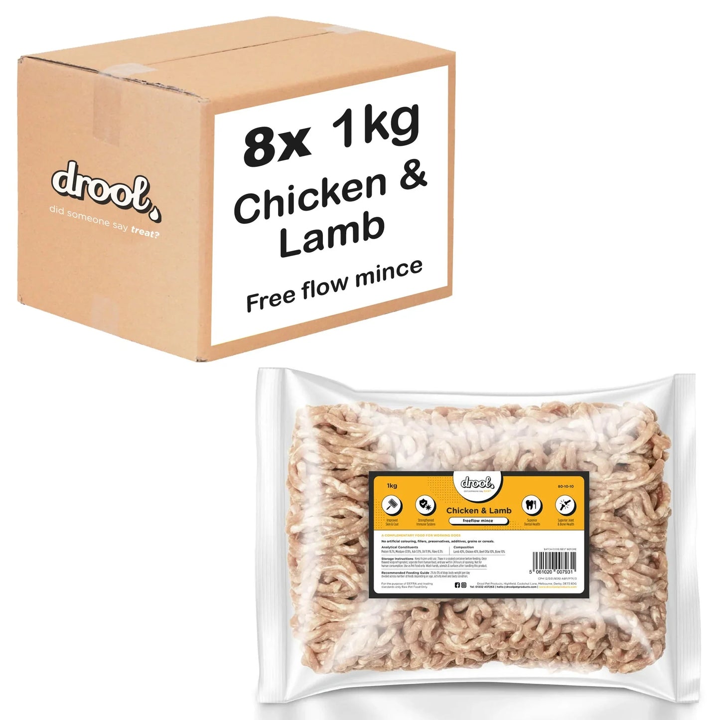 Drool Mince Freeflow Chicken & Lamb 1kg - 8 pack box