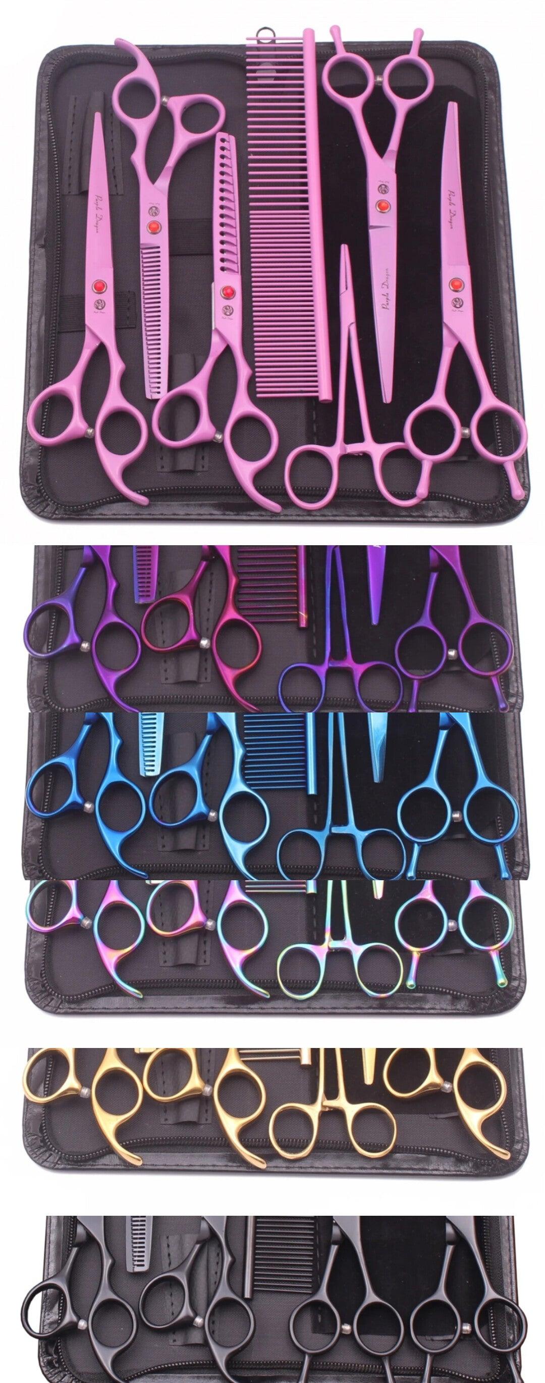 Purple Dragon Dog Grooming Scissors Kit 7" 6.5" Stainless Pet Kit