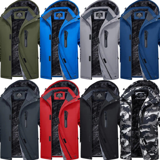 MAGCOMSEN Men's Fleece Thicken Jackets Waterproof Shell Hooded Coats Multi-pockets Winter Hiking Skiing Travel Jacket