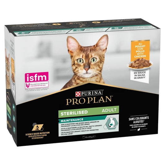 Pro Plan Adult 1+ Sterilised Maintenance with Chicken Gravy Pouches 85g x 10