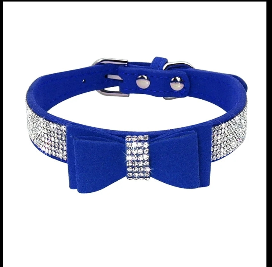 Bling Rhinestone Suede Leather Bowknot Dog Collar