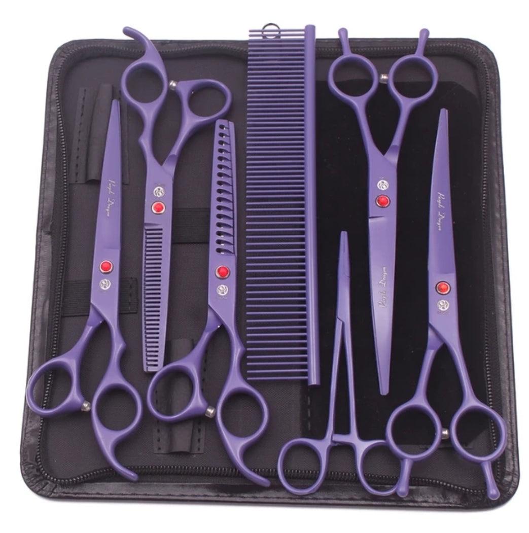 Purple Dragon Dog Grooming Scissors Kit 7" 6.5" Stainless Pet Kit