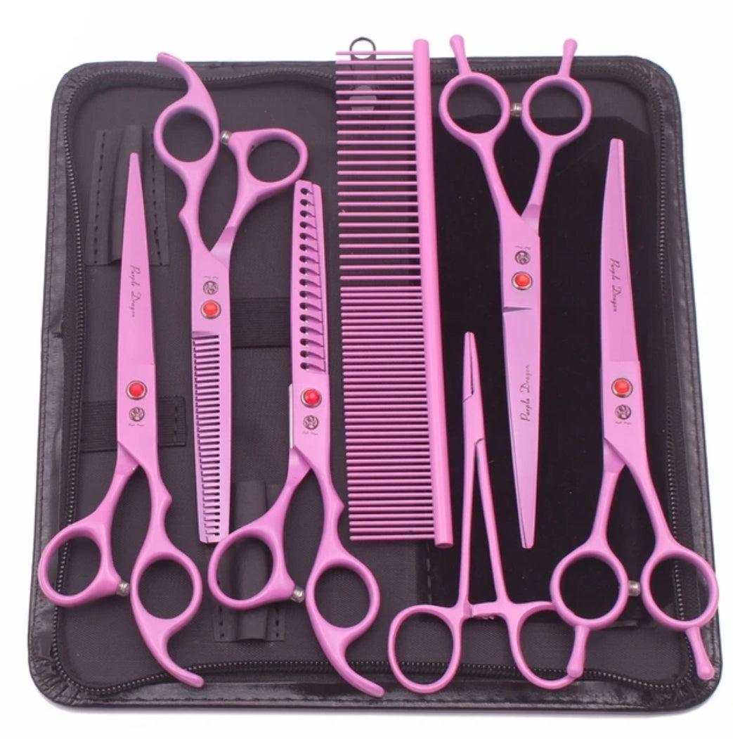 Purple Dragon Dog Grooming Scissors Kit 7" 6.5" Stainless Pet Kit