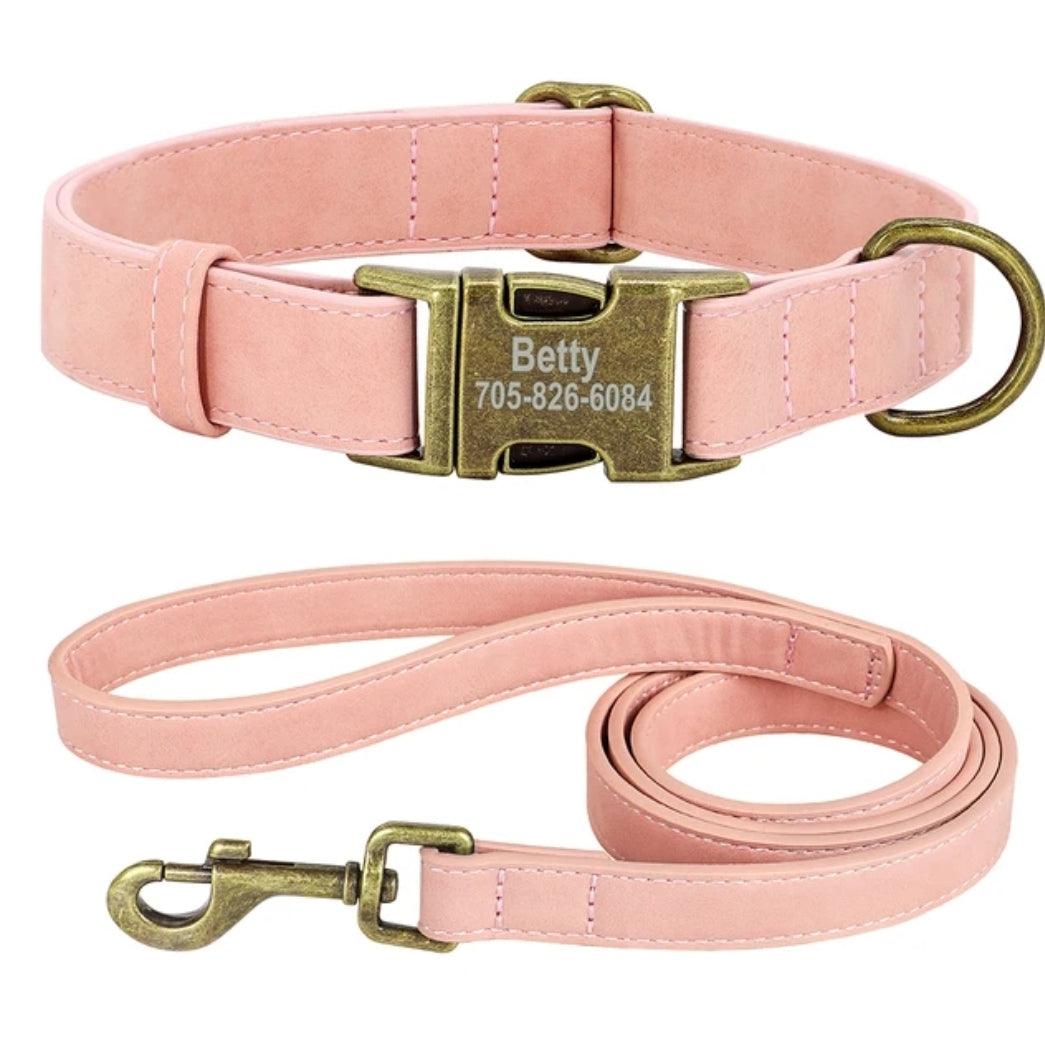 Personalised Dog Collar and Leash Set - Leather