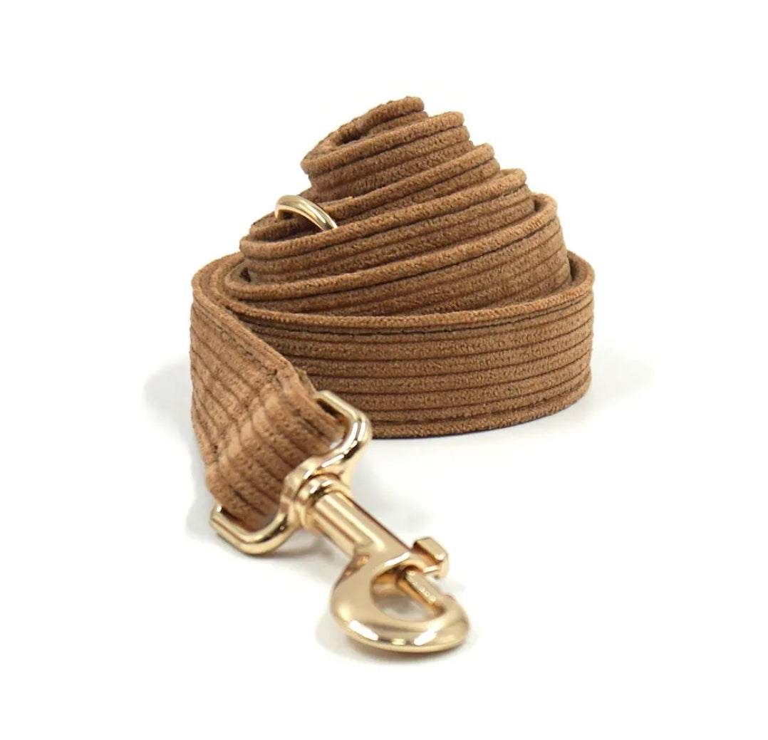 Luxury Brown Corduroy Dog Harness and Leash Set -  Designer Collar with Poop Bag Holder for Small and Large Dogs