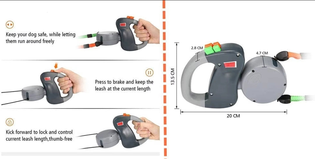 Double Dog Anti Twist Extendable Lead - No More Tangle!