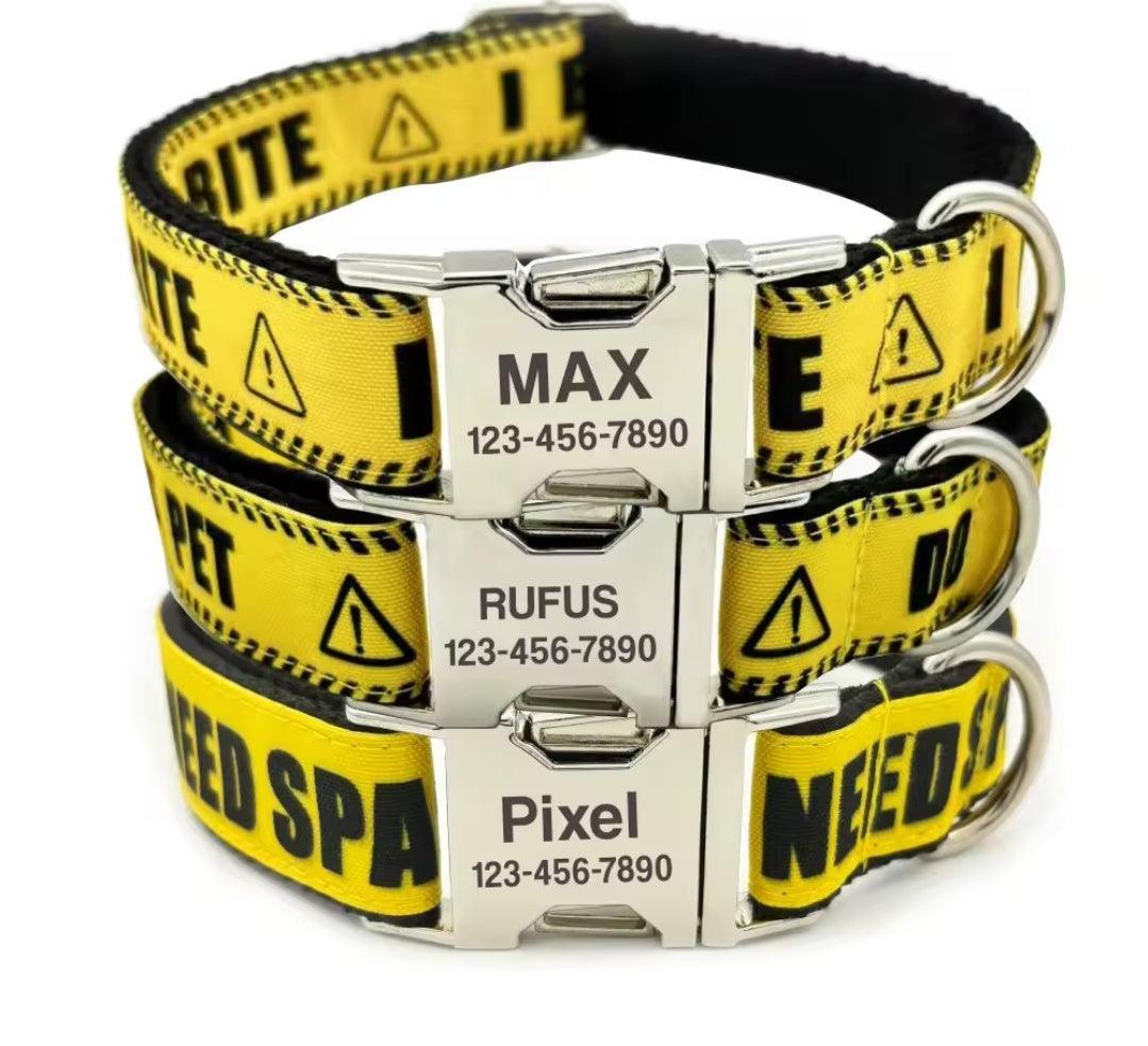 Do Not Pet - I Need Space - I Bite - Collar & Lead Set ( Free Engraving)