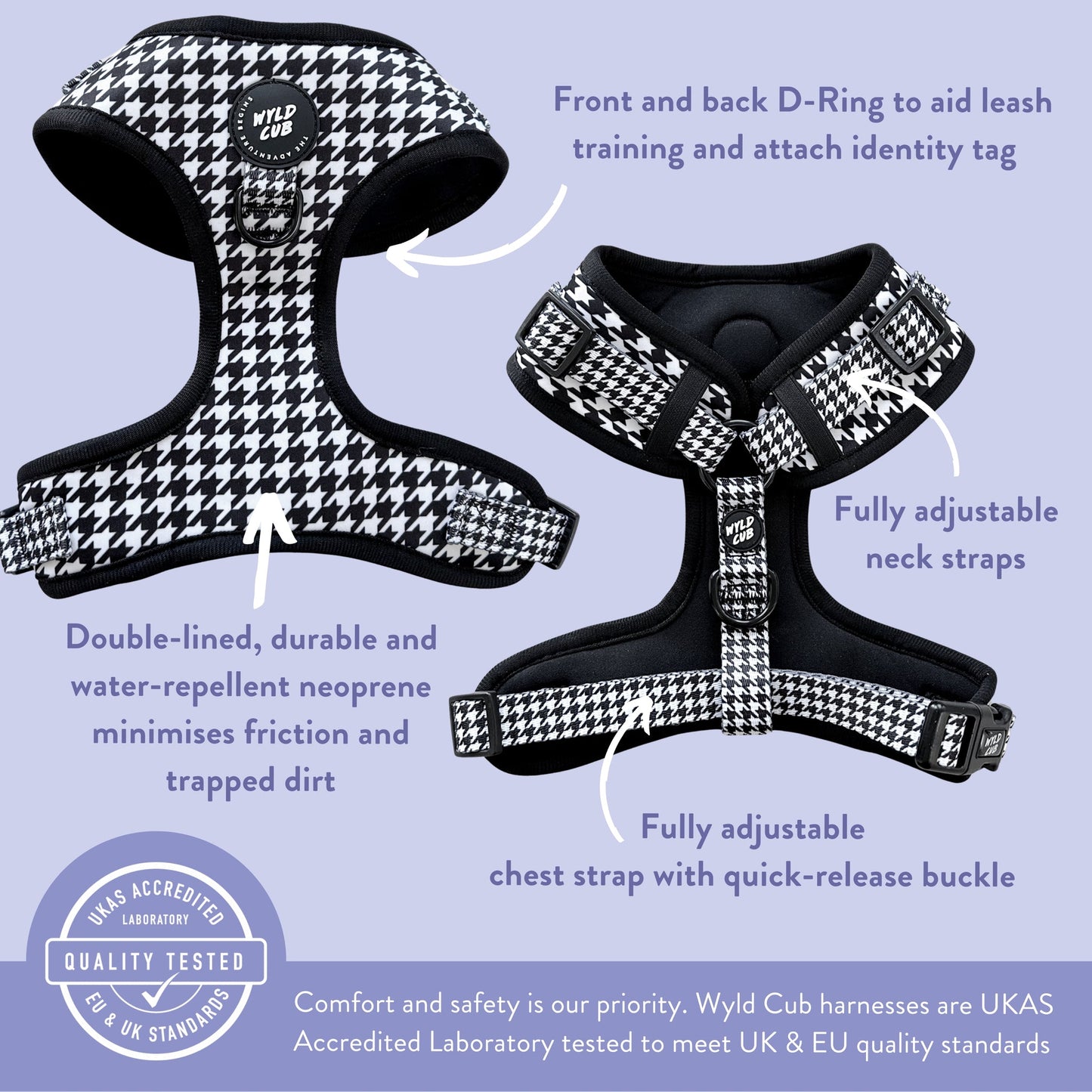 Wyld Cub - Adjustable Dog Harness: Knightsbridge Houndstooth