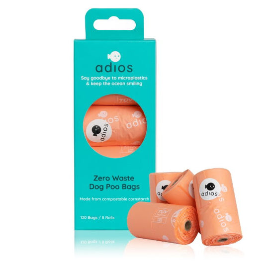Adios Plastic 4 rolls in Pink (60 bags) - Handle on a Roll - North East Pet Shop Adios