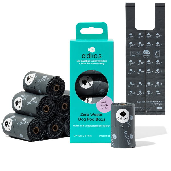 Adios Plastic 8 rolls in Grey (120 bags) - Handle on a Roll - North East Pet Shop Adios