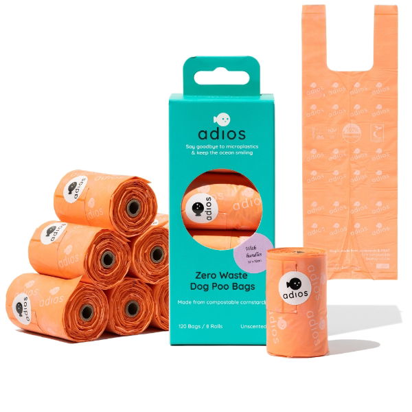 Adios Plastic 8 rolls in Pink (120 bags) - Handle on a Roll - North East Pet Shop Adios