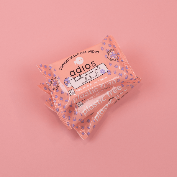 Adios Plastic Compostable Pet Wipes 25 Pack - North East Pet Shop Adios