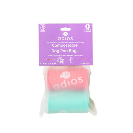 Adios Plastic Compostable Poo Bags - Rainbow 2 Roll Pack (30 bags) - North East Pet Shop Adios