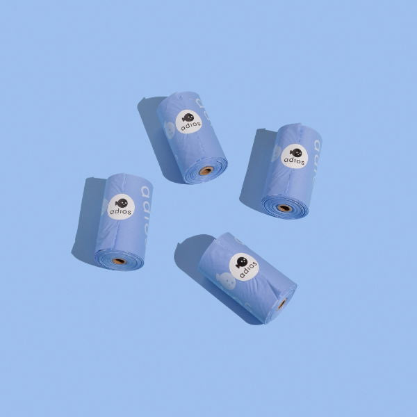 Adios Plastic Compstable Poo Bag Blue 15''s - North East Pet Shop Adios