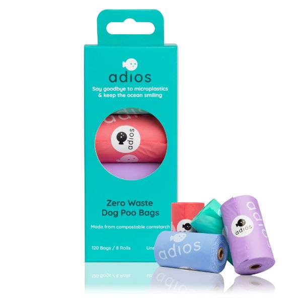 Adios Plastic Compstable Poo Bag Rainbow 8 x 15''s - North East Pet Shop Adios