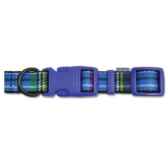 Ancol Tartan Adj Coll Blue 20cm-30cm 1-2 - North East Pet Shop Ancol