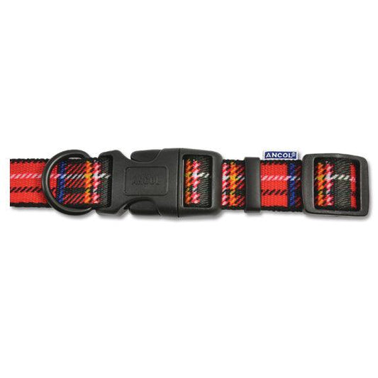 Ancol Tartan Adj Coll Red 20cm-30cm 1-2 - North East Pet Shop Ancol