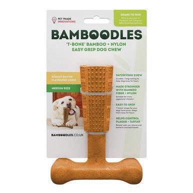 Bamboodles T Bone Chew Toy for Dogs Medium 6Inch Peanut Butter Flavour - North East Pet Shop Bamboodles