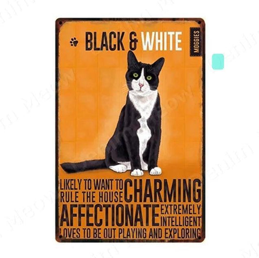 Black & White Cat Tin Sign - North East Pet Shop Dog Shack UK