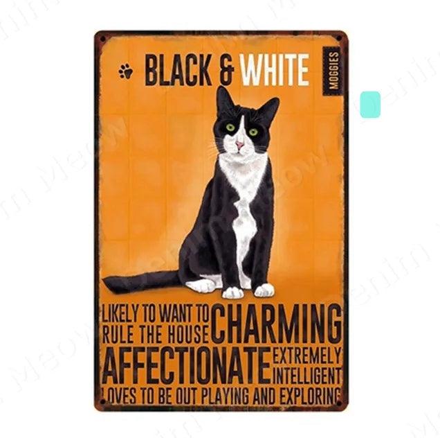 Black & White Cat Tin Sign - North East Pet Shop North East Pet Shop