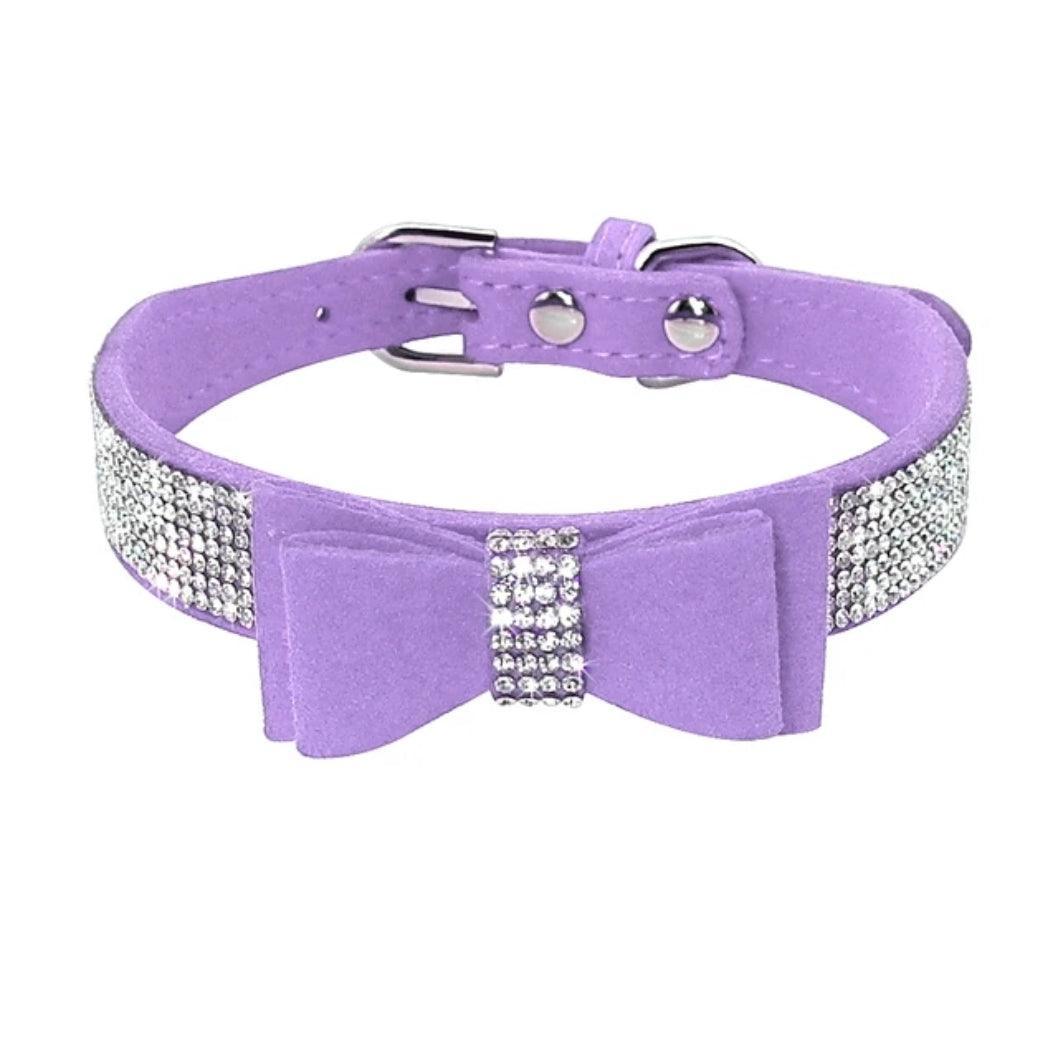 Bling Rhinestone Suede Leather Bowknot Dog Collar - CLEARANCE - North East Pet Shop Dog Shack UK
