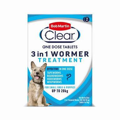BM Clear 3 in 1 Wormer for Dogs 3kg - 20kg (2Tabs) - North East Pet Shop Bob Martin