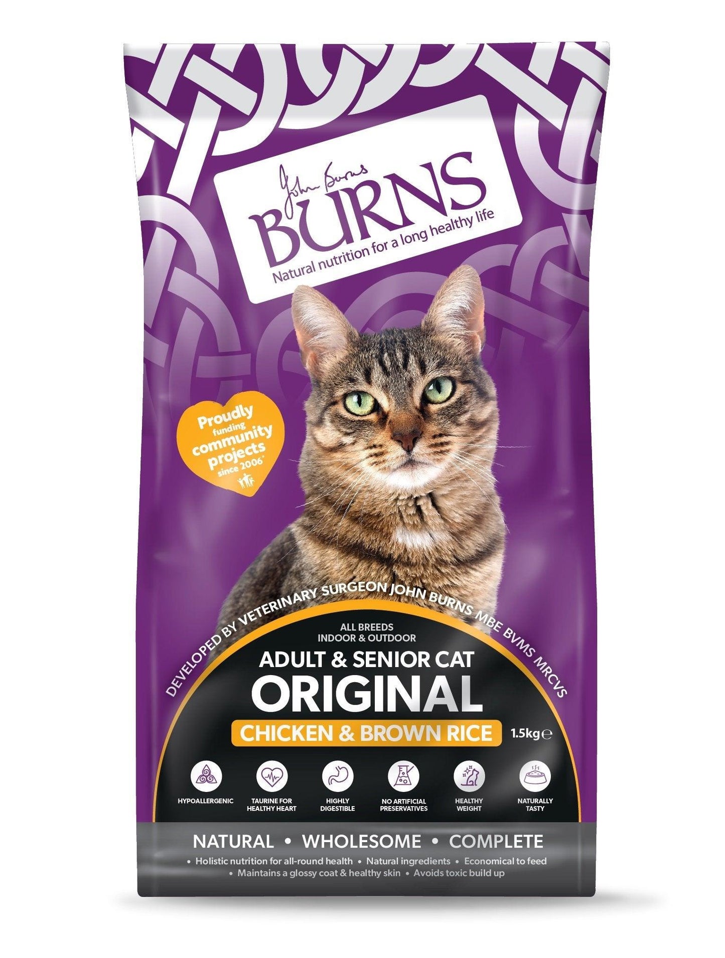 Burns Adult & Senior Cat Original Chicken & Brown Rice 1.5kg - North East Pet Shop Burns