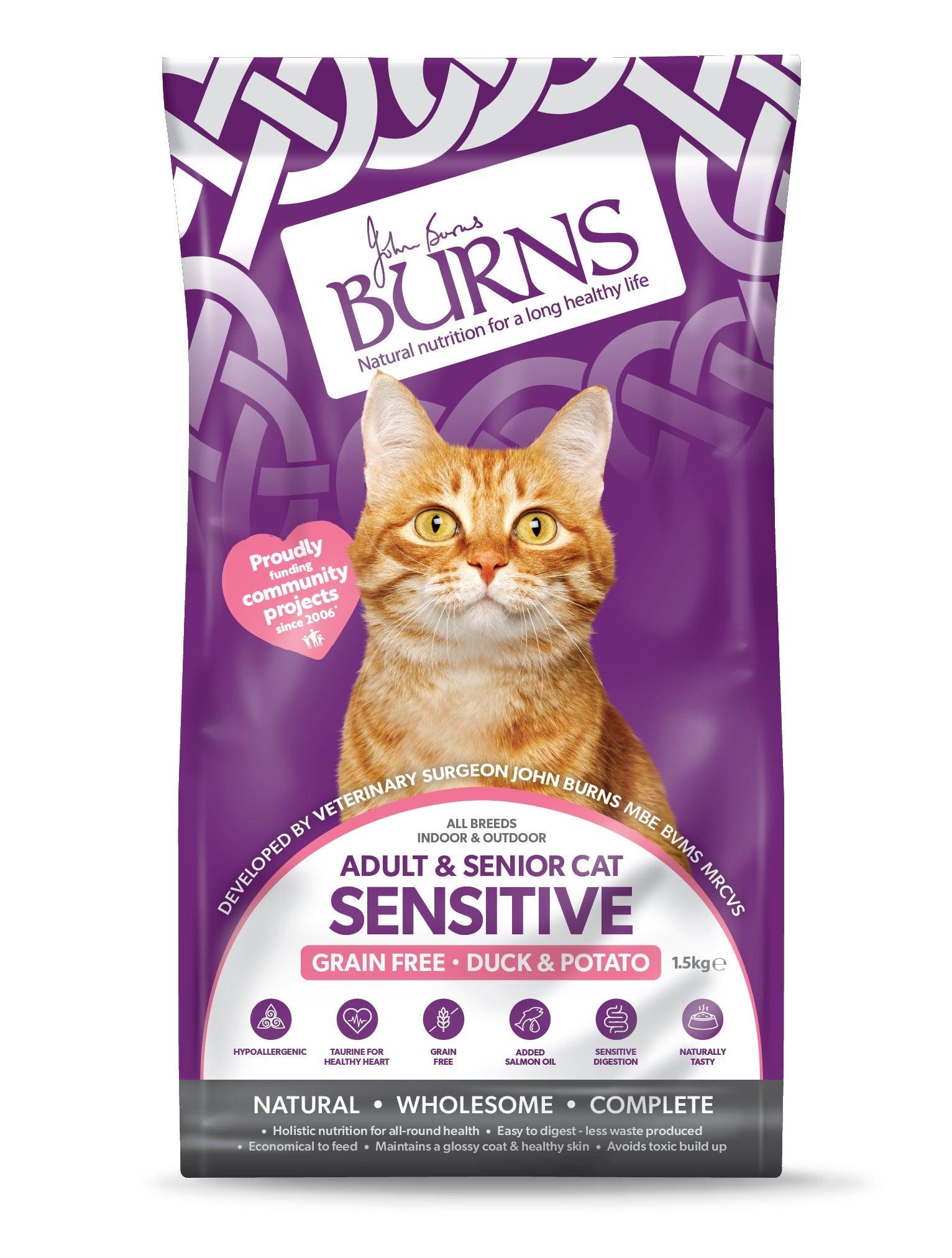 Burns Sensitive Cat Grain Free Duck & Pot - North East Pet Shop Burns