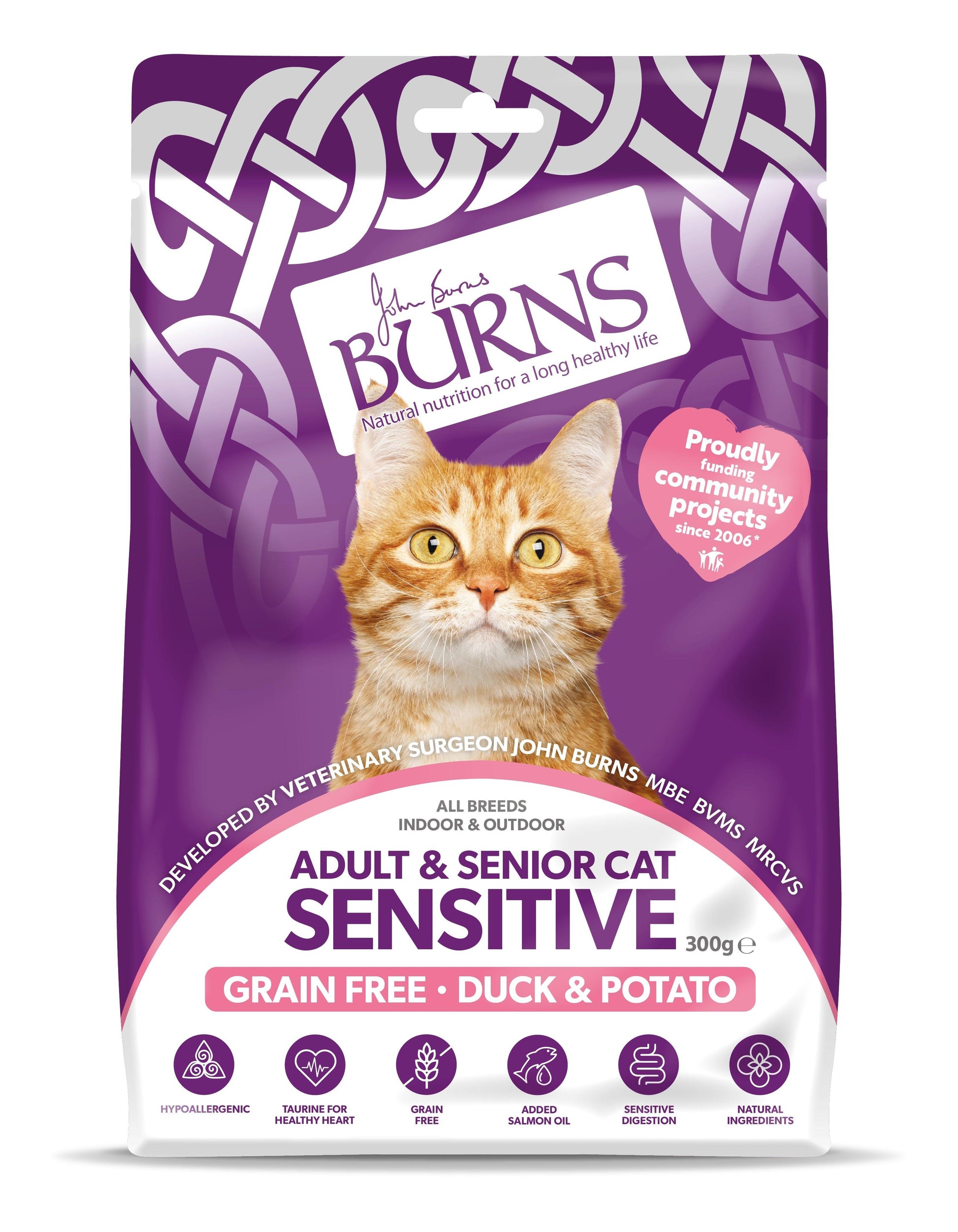 Burns Sensitive Cat Grain Free Duck & Pot10x300g - North East Pet Shop Burns