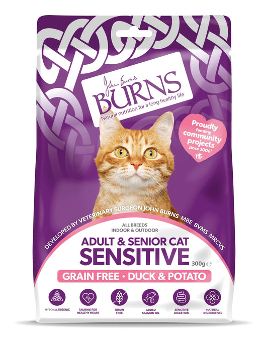 Burns Sensitive Cat Grain Free Duck & Pot10x300g - North East Pet Shop Burns