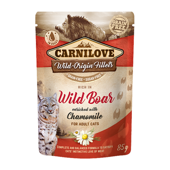 Carnilove Wild Boar with Chamomile Wet Cat Food 24 x 85g Pouches - North East Pet Shop Carnilove