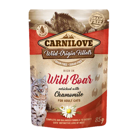 Carnilove Wild Boar with Chamomile Wet Cat Food 24 x 85g Pouches - North East Pet Shop Carnilove