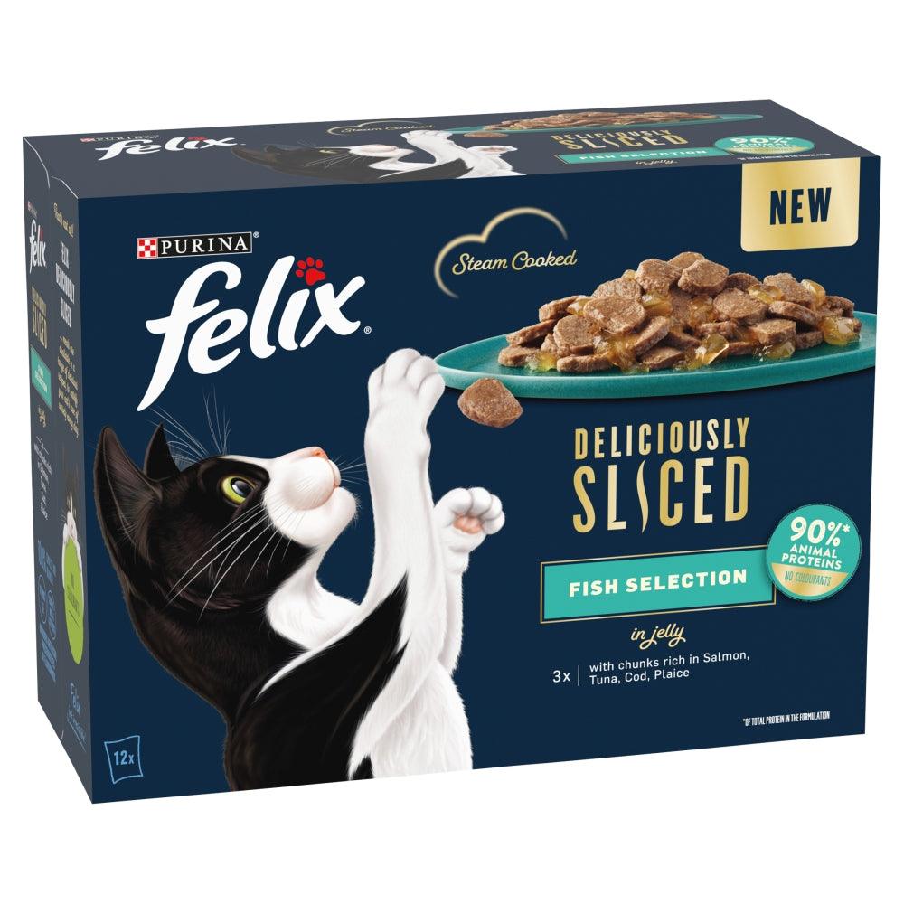 Felix Deliciously Sliced Ocean Fish Selection in Jelly 4 x 12 x 80g - North East Pet Shop Felix