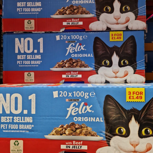 FELIX ORIGINAL Beef In Jelly Wet Cat Food Price Marked, 100g - North East Pet Shop Felix