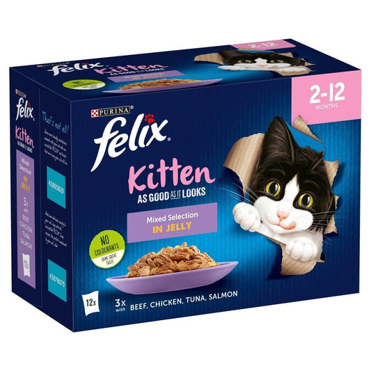 Felix Pouch As Good As It Looks Kitten Mixed Selection in Jelly 4 x 12 x 100g - North East Pet Shop Felix