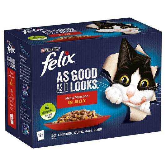 Felix Pouches As Good As It Looks Meaty Selection (Ham) in Jelly 12 x 100g - North East Pet Shop Felix