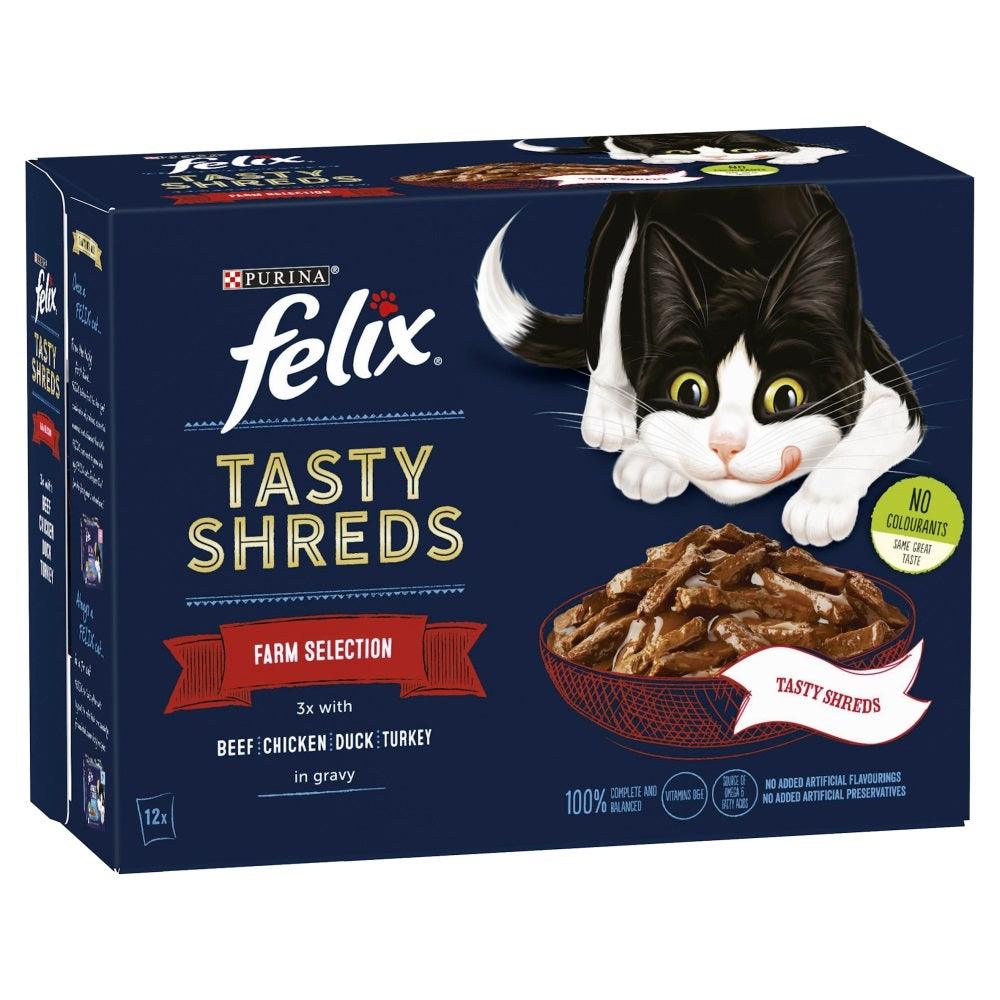 Felix Pouches Tasty Shreds Farm Selection in Gravy 12 x 80g - North East Pet Shop Felix