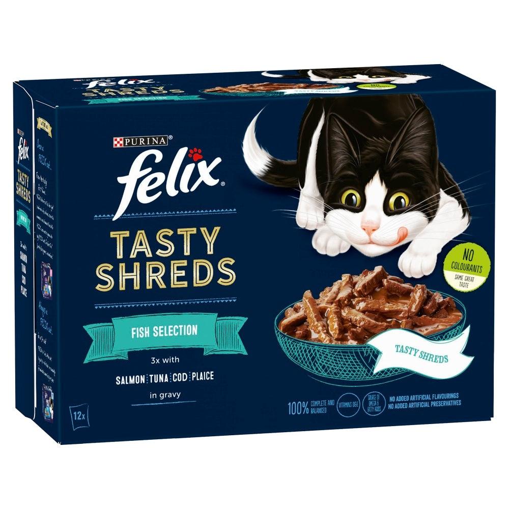 Felix Pouches Tasty Shreds Fish Selection in Gravy 12 x 80g - North East Pet Shop Felix