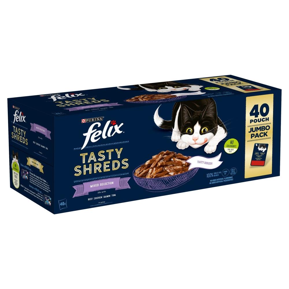 Felix Tasty Shreds Mixed Selection in Gravy Pouches 40 x 80g - North East Pet Shop Felix