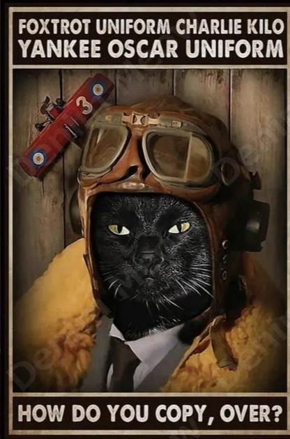 Foxtrot Uniform Over Cat Tin Sign - North East Pet Shop Dog Shack UK