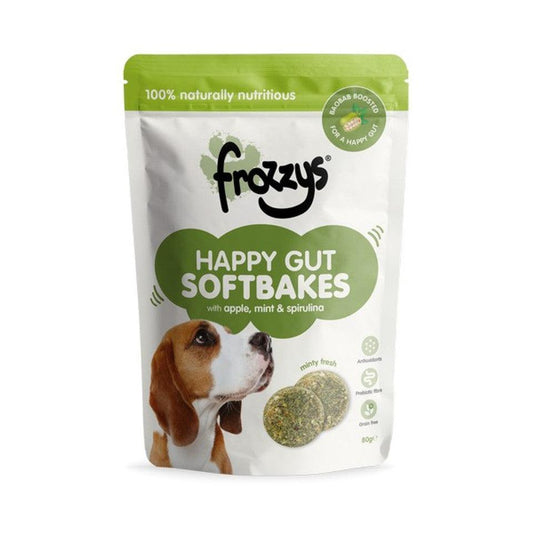 Frozzys Happy Gut Softbakes Boosted with BAOBAB - Apple, Mint & Spirulina Flavour 80g - North East Pet Shop Frozzys