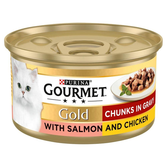 Gourmet Gold Salmon & Chicken Chunks in Gravy 12x85g - North East Pet Shop Gourmet