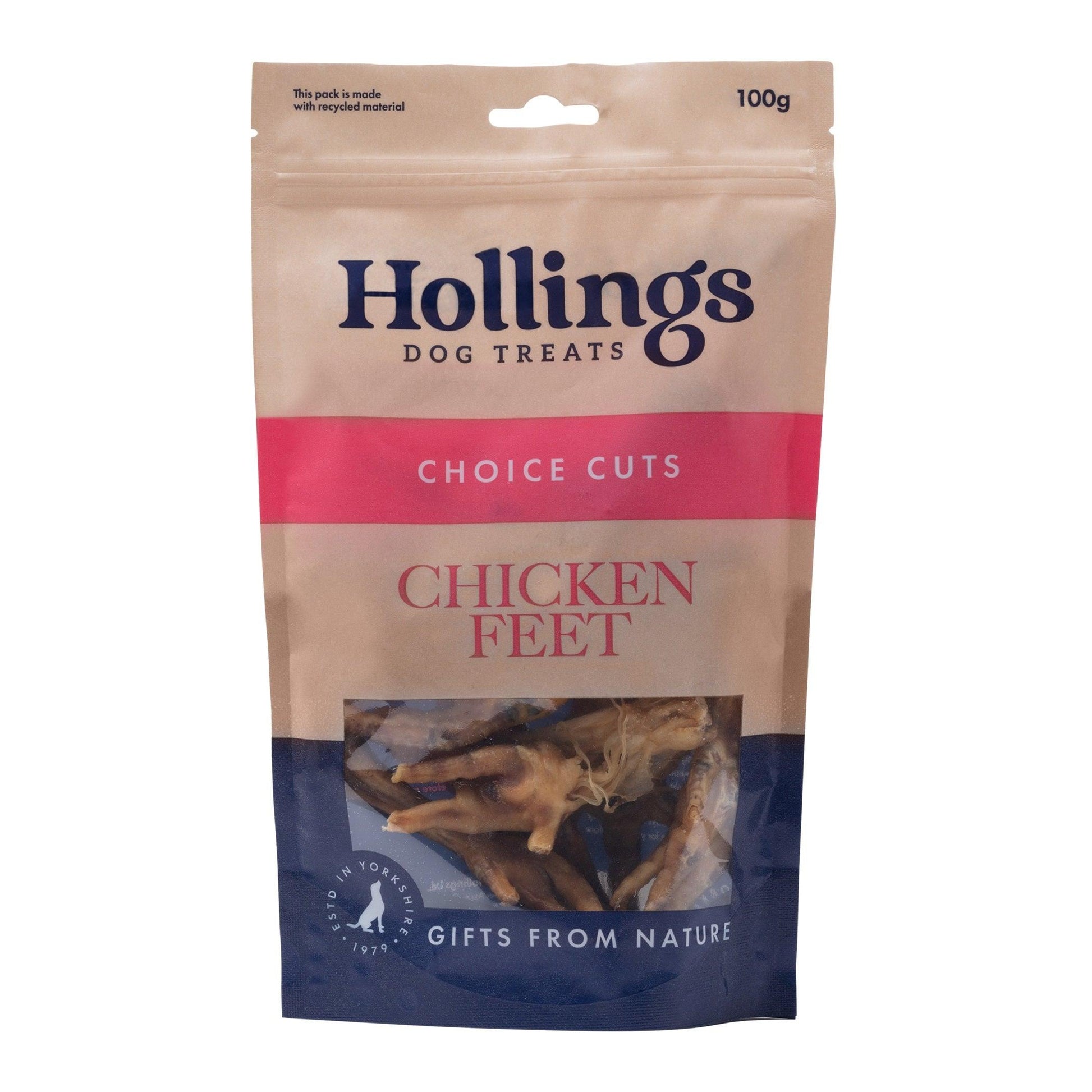 Hollings 100% Nat Chicken Feet 100g - North East Pet Shop Hollings