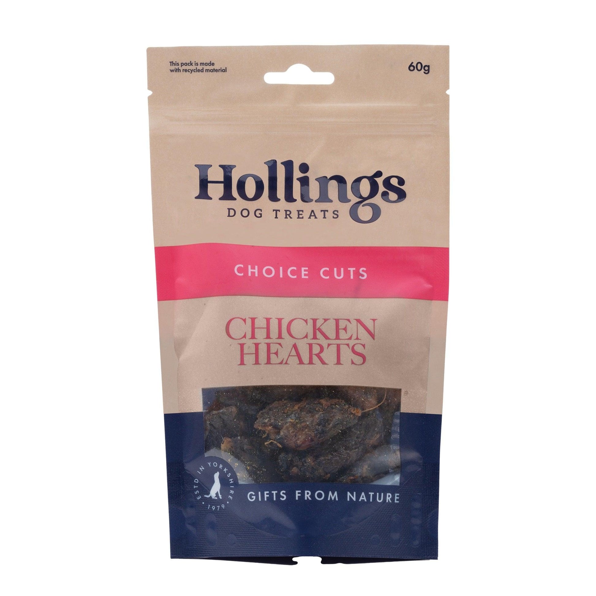 Hollings 100% Nat Chicken Hearts 60g - North East Pet Shop Hollings