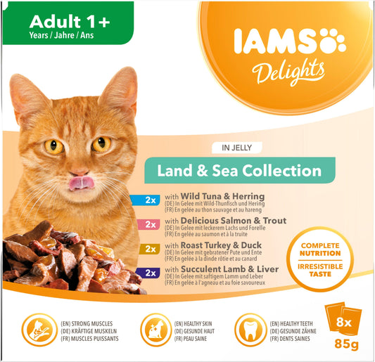 Iams Adult Delight Land&Sea Jel 8x85g - North East Pet Shop Iams